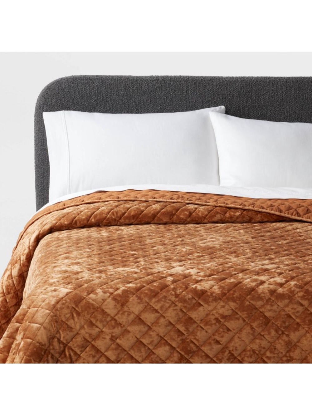 Threshold King Diamond Stitch Quilted Velvet Bedspread - Camel